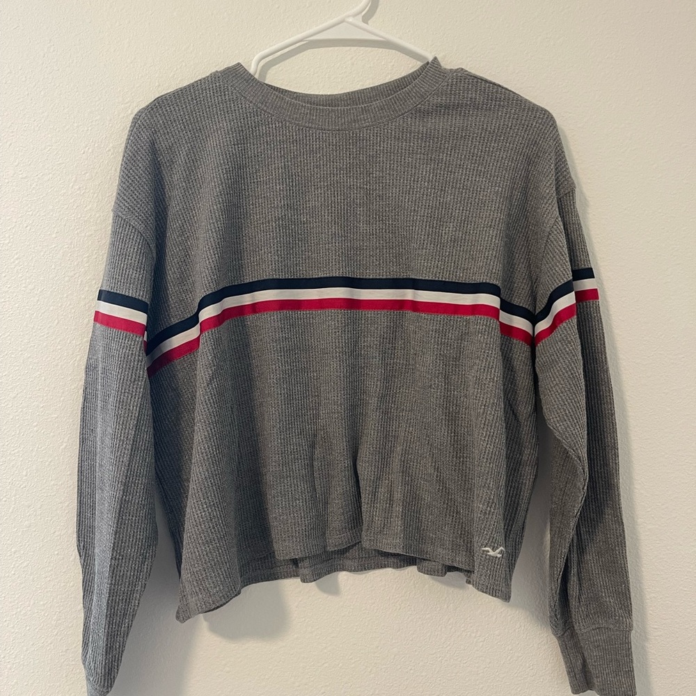 Hollister Gray Waffle Knit Cropped Crewneck